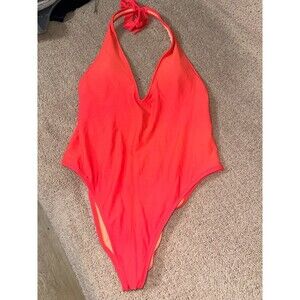 aerie Coral Halter One-Piece Swimsuit